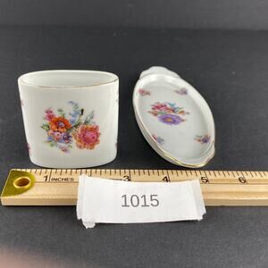 Floral porcelain serving tray Floral porcelain dish with crest motif